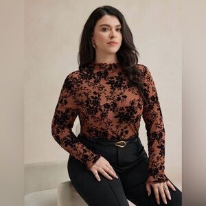 Elegant Black Floral Sheer Top